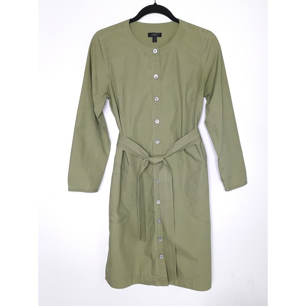 J. Crew Poplin Utility Shirt Midi Dress Small Olive Green